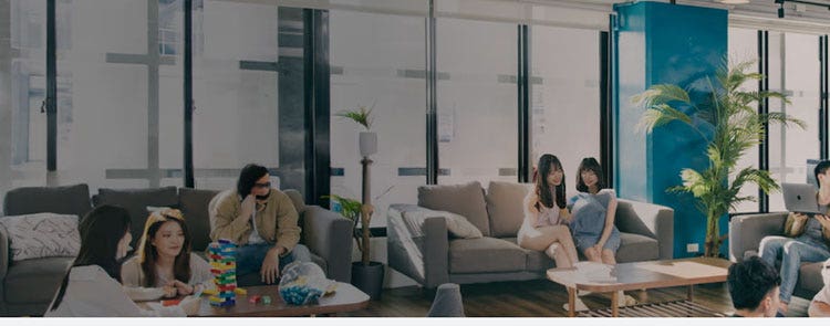 People sitting in an office lobby