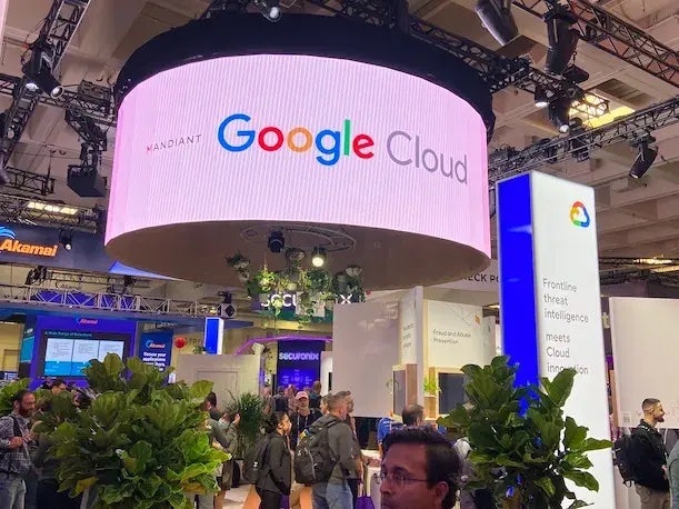 Photo of a Google Cloud booth at a trade show